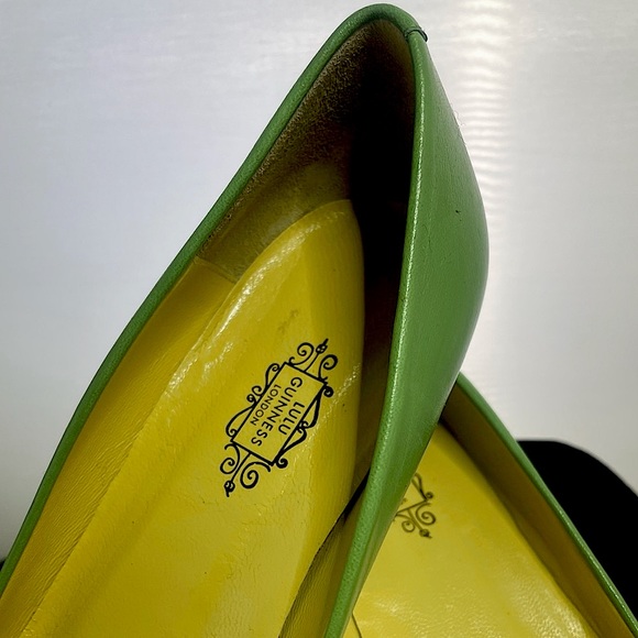 🖤 Lulu Guinness 🖤 Grass Green Leather Peep Toe Kitten Low Heels 39 8 1/2 Spain - Picture 4 of 6